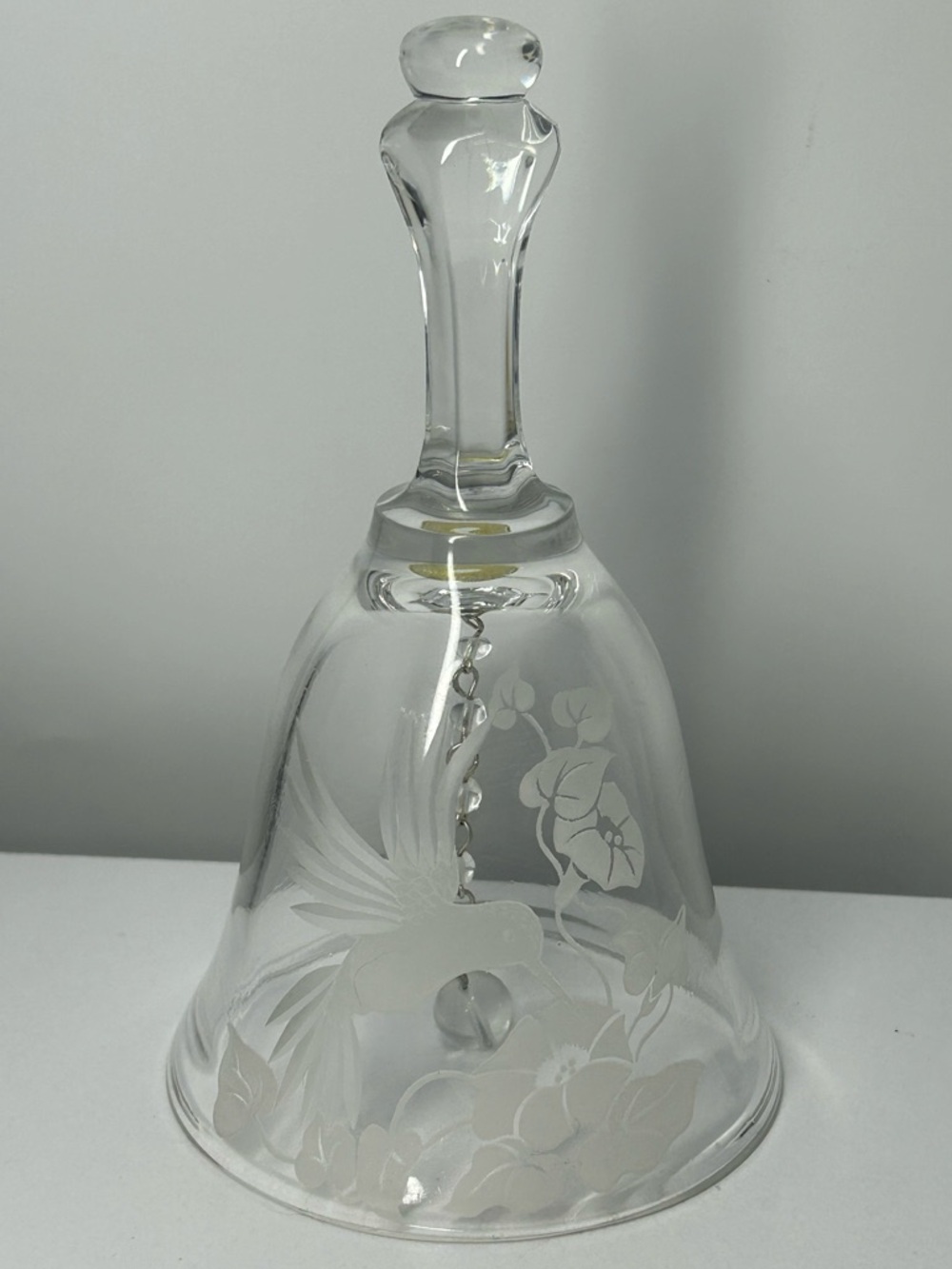 Avon Clear Etched Floral Glass Bell
